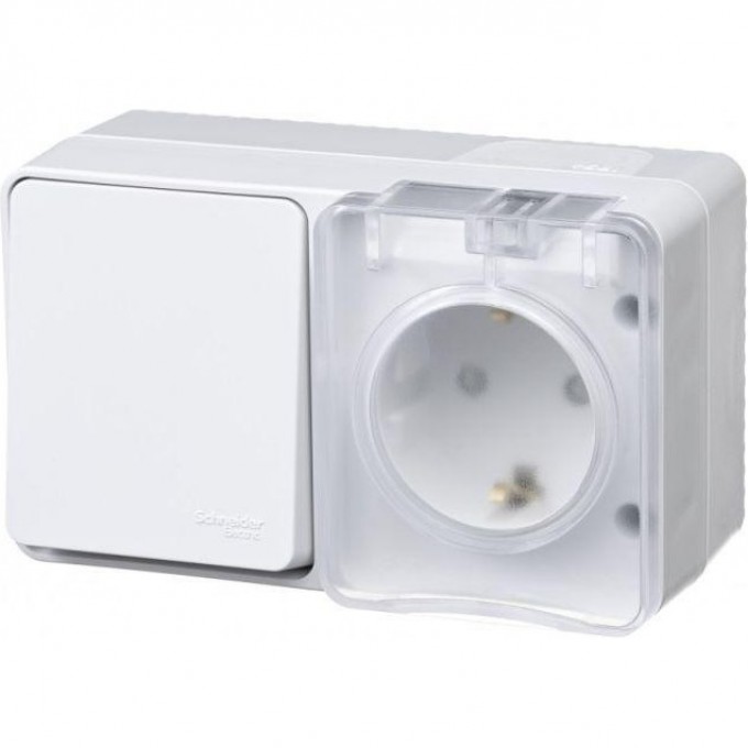 Блок SCHNEIDER ELECTRIC ATLASDESIGN PROFI54: ОП розетка 16А, 250В с заземл. защ. шторки + 1-кл. выключатель 10А IP54 белый ATN540170 Блок SCHNEIDER ELECTRIC ATLASDESIGN PROFI54: ОП розетка 16А, 250В с заземл. защ. шторки + 1-кл. выключатель 10А IP54 белый ATN540170