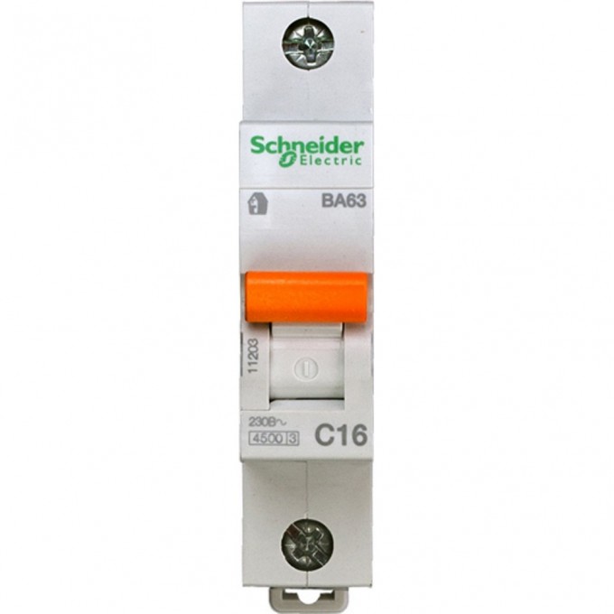 Автоматический выключатель SCHNEIDER ELECTRIC ДОМОВОЙ ВА63 1П 16A C 4,5 кА, Болгария/Италия 11203 Автоматический выключатель SCHNEIDER ELECTRIC ДОМОВОЙ ВА63 1П 16A C 4,5 кА, Болгария/Италия 11203