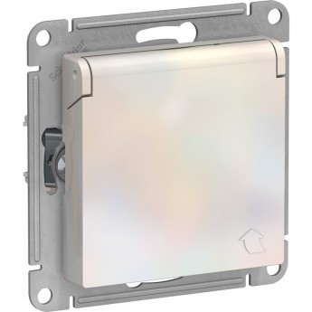 Розетка SCHNEIDER ELECTRIC ATLASDESIGN с заземлением, со шторками, с крышкой, механизм, жемчуг