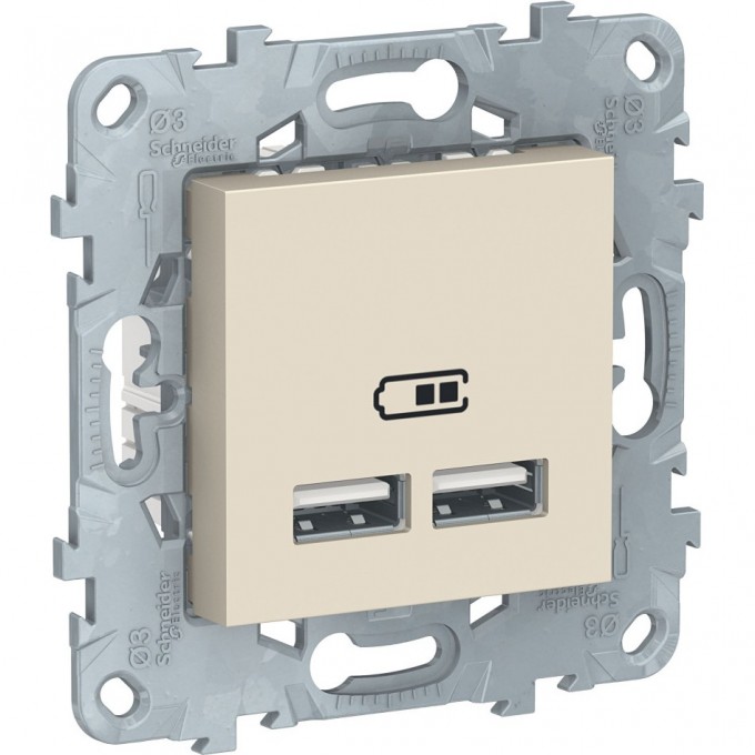 Розетка USB SCHNEIDER ELECTRIC UNICA NEW, 2-местная, тип А+А, 5 В / 2100 мА, бежевый NU541844 Розетка USB SCHNEIDER ELECTRIC UNICA NEW, 2-местная, тип А+А, 5 В / 2100 мА, бежевый NU541844