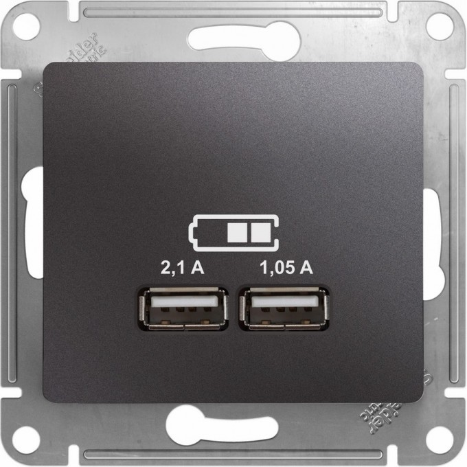 USB розетка SCHNEIDER ELECTRIC GLOSSA A+A, 5В/2,1 А, 2х5В/1,05 А, механизм, ГРАФИТ GSL001333 USB розетка SCHNEIDER ELECTRIC GLOSSA A+A, 5В/2,1 А, 2х5В/1,05 А, механизм, ГРАФИТ GSL001333