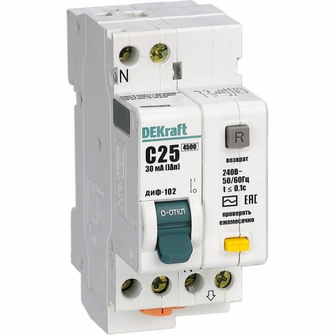 Дифференциальный автоматический выключатель SCHNEIDER ELECTRIC DEKRAFT 1Р+N 20А 30мА тип AC х-ка С ДИФ-102 нов. 4,5кА 16004DEK Дифференциальный автоматический выключатель SCHNEIDER ELECTRIC DEKRAFT 1Р+N 20А 30мА тип AC х-ка С ДИФ-102 нов. 4,5кА 16004DEK